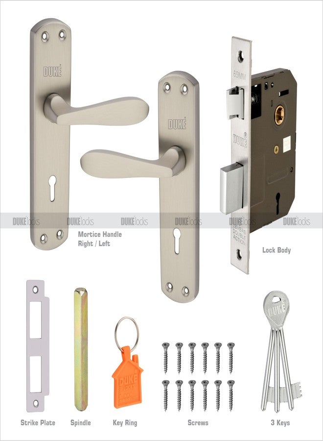 Duke Mortise Lock Set SS Matte |Rust Proof and Corrosion Proof Finish with 2 Handles 175mm, Brass Mortise Lock,3 CP Finish Keys, Screws & Spindle for Main Doors, Rooms - Image 3